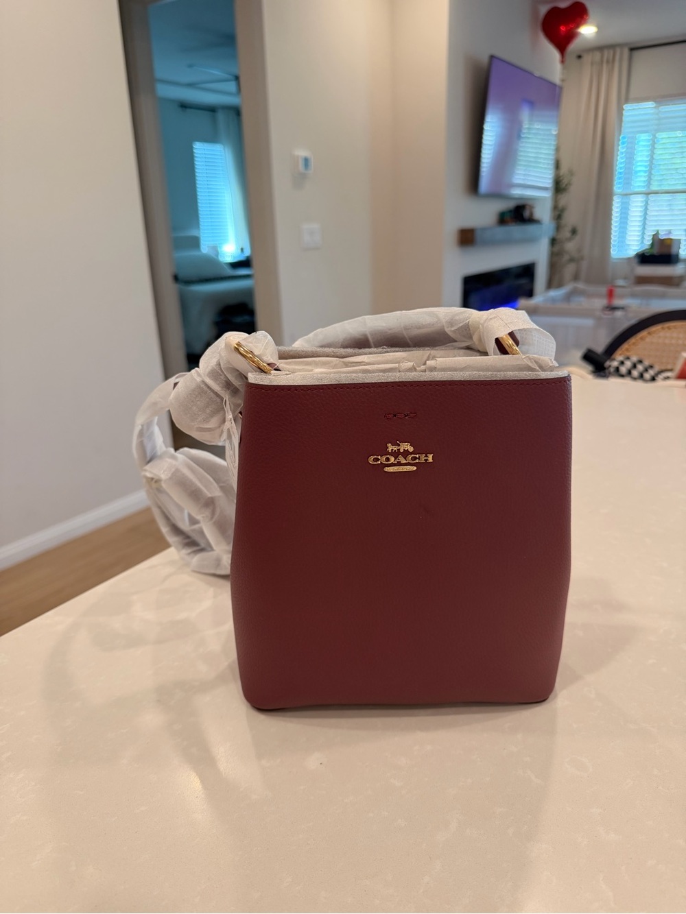 Coach Burgundy Pebbled Leather Mini Crossbody with Gold Logo